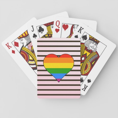 Modern Rainbow Heart with Trendy Stripes  Playing Cards