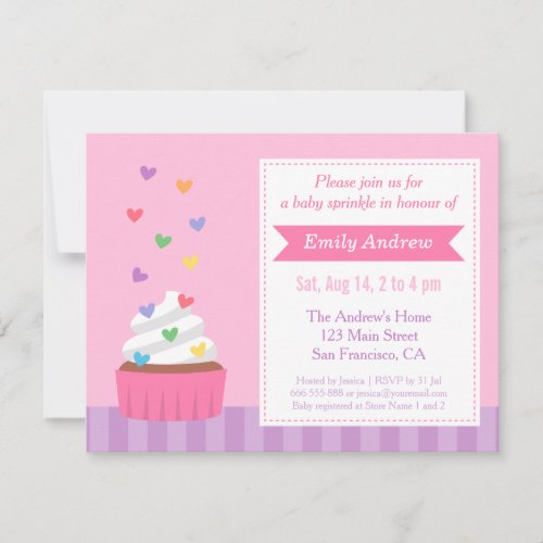 Modern Rainbow Hearts Cupcake Baby Sprinkle Shower Invitation