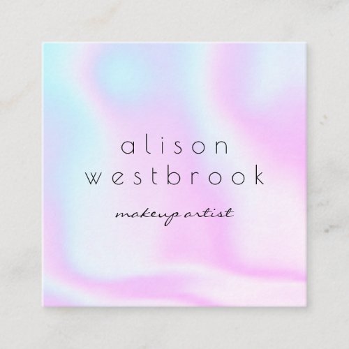 Modern rainbow holographic chic pink makeup artist square business card