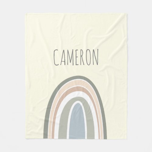 Modern Rainbow Illustration with editable Name Fleece Blanket