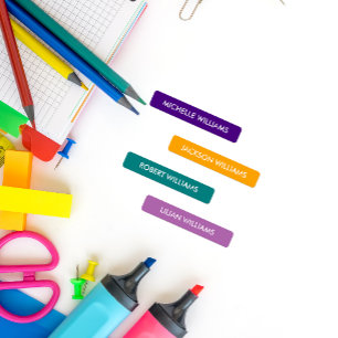 MODERN RAINBOW INDIGO ORANGE MAUVE TEAL KIDS NAME LABELS