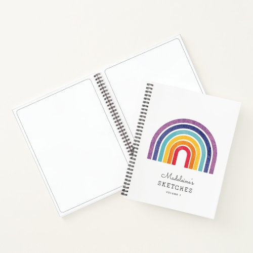 Modern Rainbow Kids Custom Artwork Name Sketches Notebook