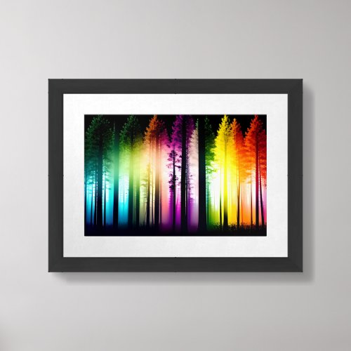 Modern Rainbow Lights in Bright Mystical Forest Framed Art