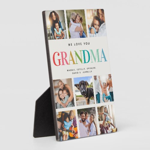 Modern Rainbow Love Grandma Photo Collage Family Plaque