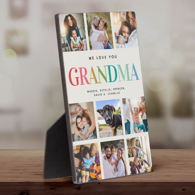 Modern Rainbow Love Grandma Photo Collage Family Plaque (Creator Uploaded)