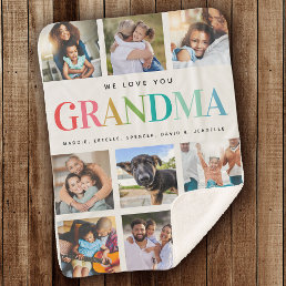 Modern Rainbow Love Grandma Photo Collage Family Sherpa Blanket