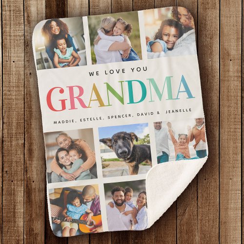 Modern Rainbow Love Grandma Photo Collage Family Sherpa Blanket