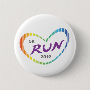 Modern Rainbow Love Heart 5K Run Button