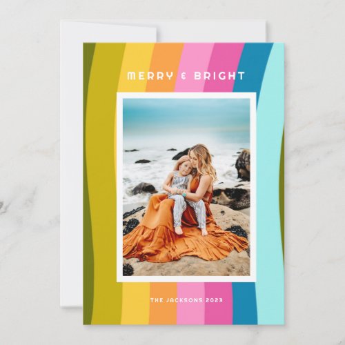 Modern Rainbow Merry and Bright Vertical Holiday Card