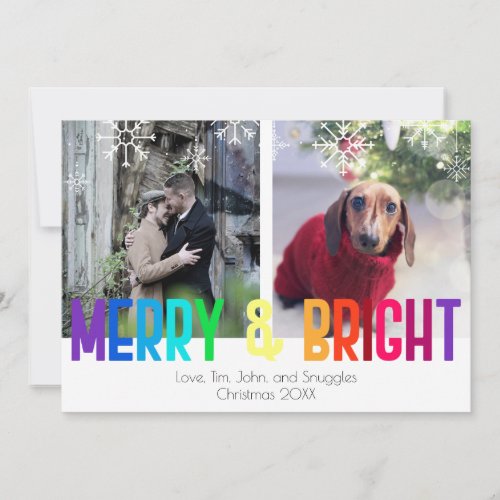 Modern Rainbow Merry  Bright Two Photos Card