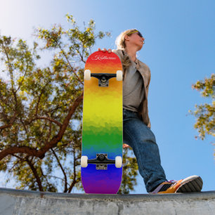 Modern Rainbow Mosaic Script Name Skateboard
