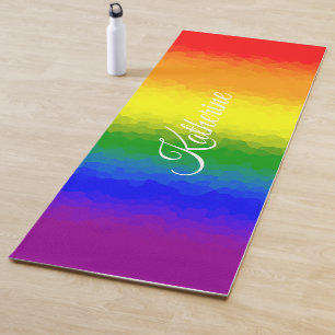 Modern Rainbow Mosaic Script Name  Yoga Mat
