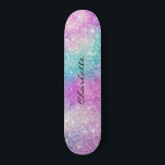 Modern rainbow nebula sparkles girly glitter name skateboard<br><div class="desc">Modern rainbow nebula sparkles girly glitter name skateboard in purple,  pink,  blue colors.</div>