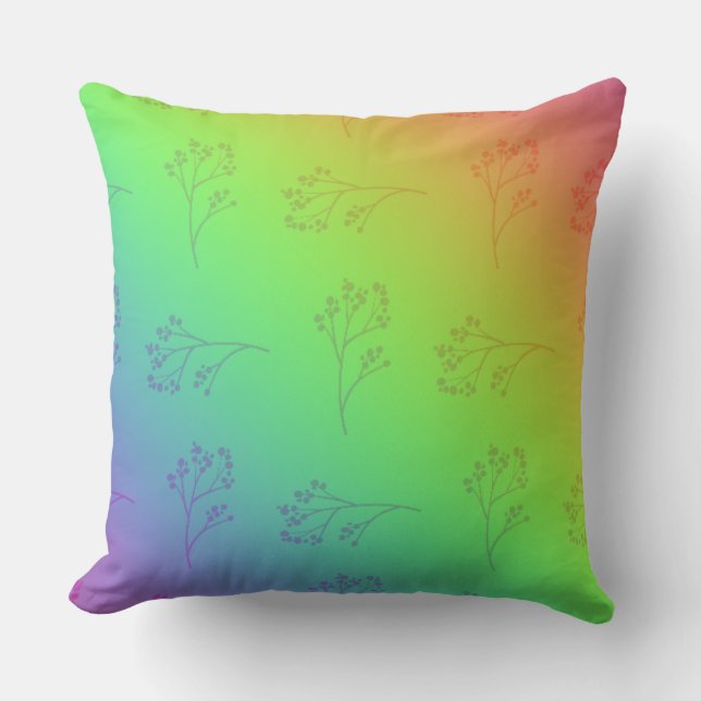 Modern Rainbow Ombre Floral Throw Pillow (Front)