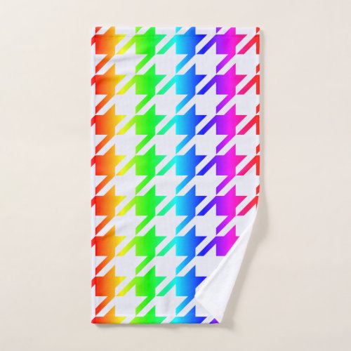 Modern Rainbow Ombre Houndstooth Pattern Hand Towel