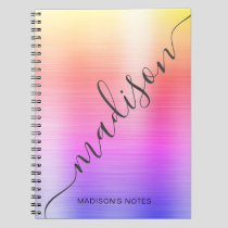 Modern Rainbow Ombre Metal Monogram Script  Notebook