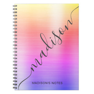 Modern Rainbow Ombre Metal Monogram Script  Notebook