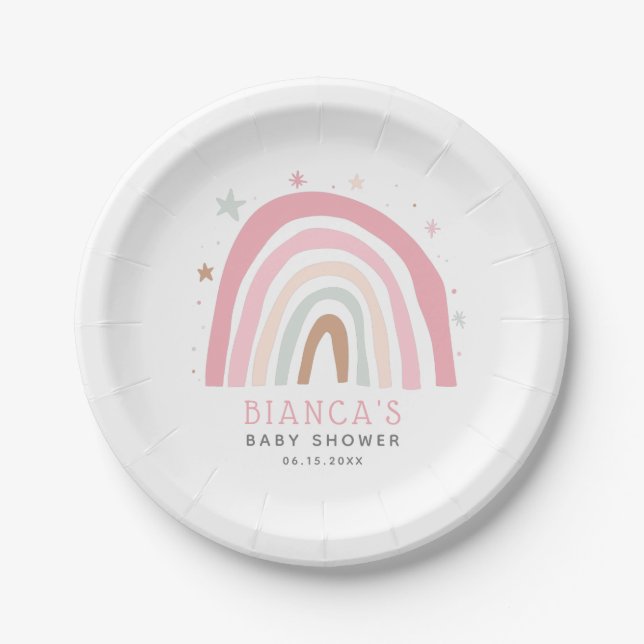 Modern Rainbow Pastel Baby Shower Paper Plates (Front)