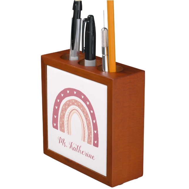 Modern Rainbow Pastel Pink Gift Desk Organizer (In Situ)