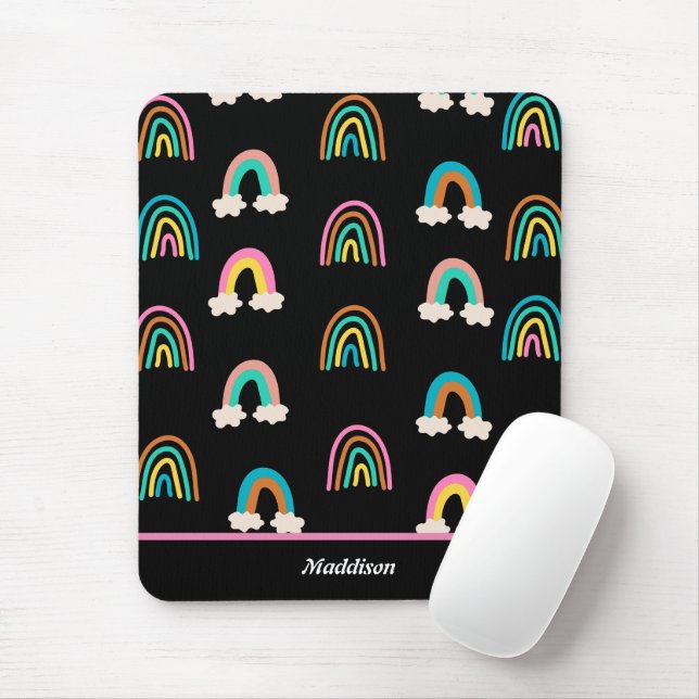 Modern Rainbow Pattern Customizable Name  Mouse Pad (With Mouse)