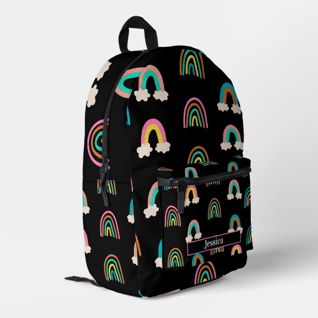Modern Rainbow Pattern Customizable Name  Printed Backpack (Back Corner Left)