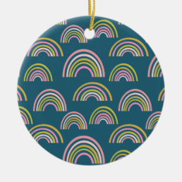 Modern Rainbow Pattern Design in Blue Holiday Ceramic Ornament