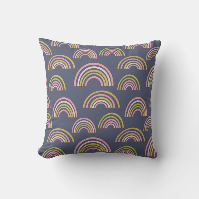 Modern Rainbow Pattern in Navy Blue Throw Pillow (Front)