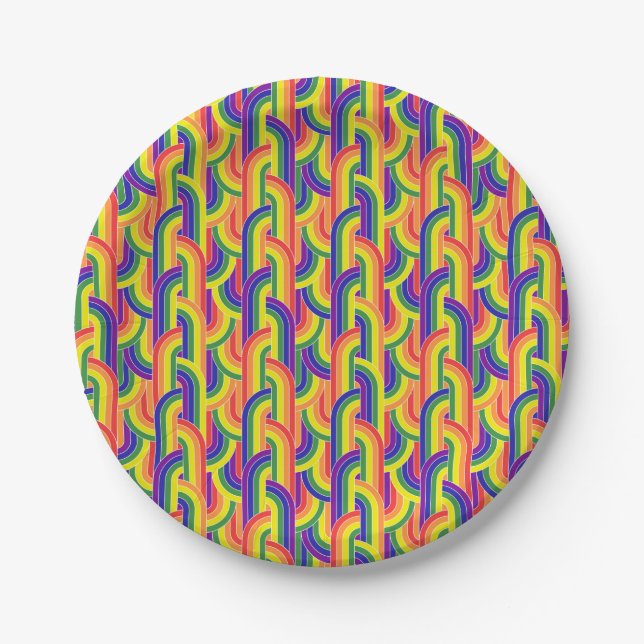 Modern Rainbow Pattern Paper Plates (Front)