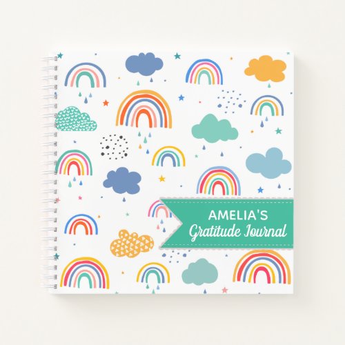 Modern Rainbow Pattern Personalised Gratitude Notebook