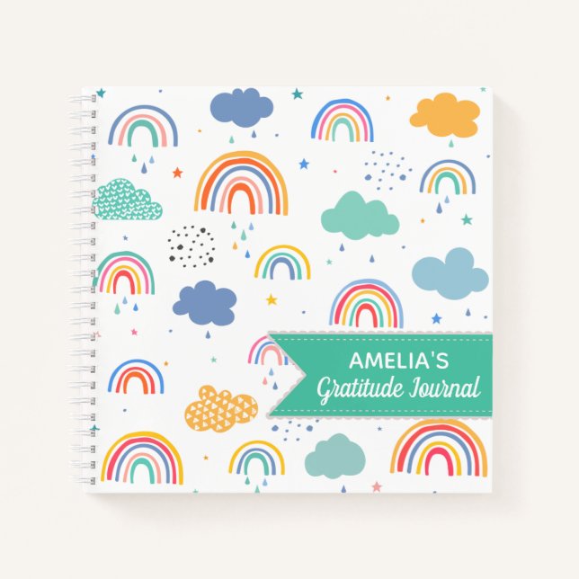 Modern Rainbow Pattern Personalised Gratitude Notebook (Front)