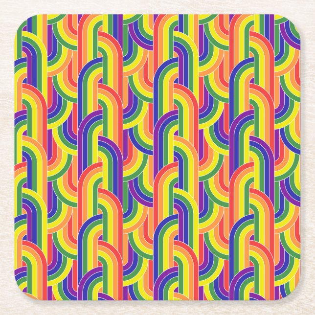 Modern Rainbow Pattern Square Paper Coaster (Front)
