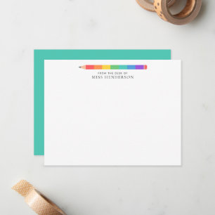 Modern Rainbow Pencil Custom Teacher's Note Card