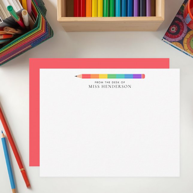 Modern Rainbow Pencil Custom Teacher's  Note Card (Creator Uploaded)