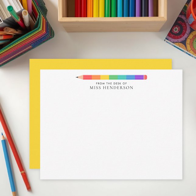 Modern Rainbow Pencil Custom Teacher's  Note Card (Creator Uploaded)