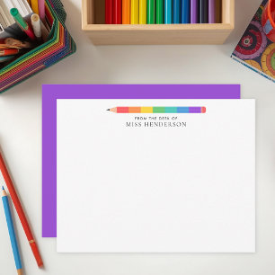 Modern Rainbow Pencil Custom Teacher's  Note Card