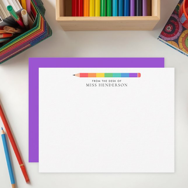 Modern Rainbow Pencil Custom Teacher's  Note Card (Creator Uploaded)