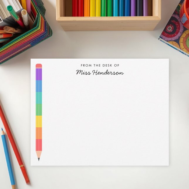 Modern Rainbow Pencil Custom Teacher's  Note Card (Creator Uploaded)