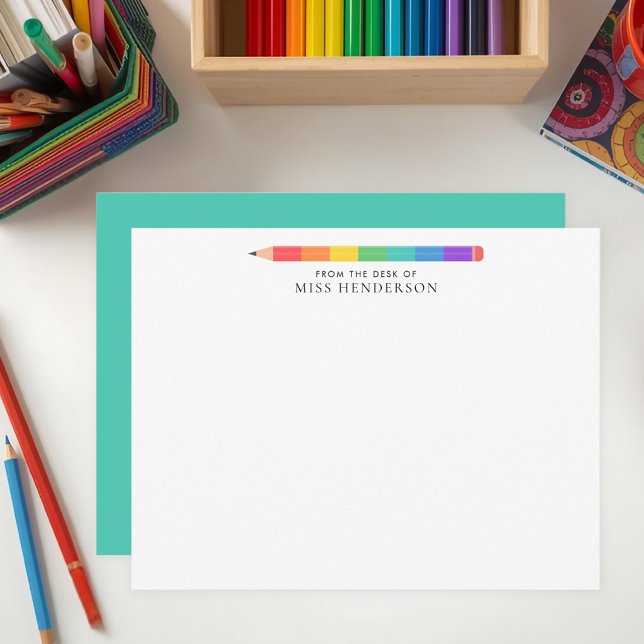Modern Rainbow Pencil Custom Teacher's  Note Card (Creator Uploaded)