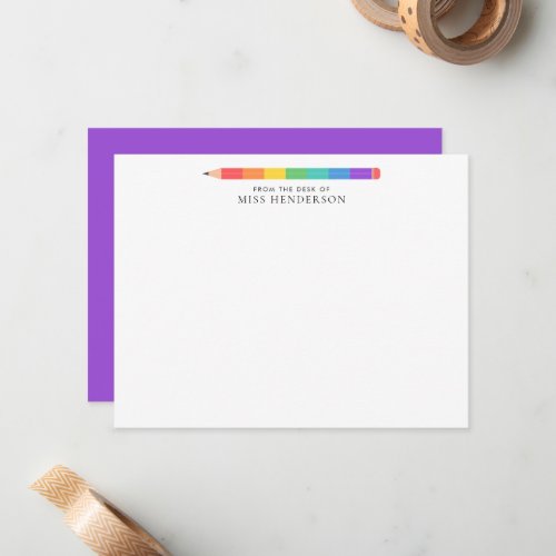 Modern Rainbow Pencil Custom Teacher's  Note Card