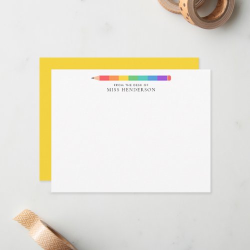Modern Rainbow Pencil Custom Teacher's  Note Card