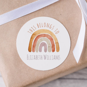 Modern Rainbow Personalized Name School Classic Round Sticker