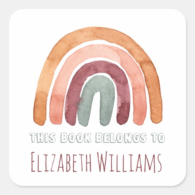  Modern Rainbow Personalized Name School   Square Sticker (Front)