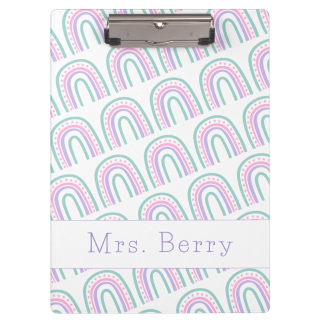 Modern Rainbow Personalized Teacher Clipboard (Front)