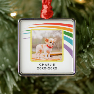 Modern Rainbow Pet Memorial Custom Photo Metal Ornament