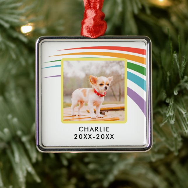 Modern Rainbow Pet Memorial Custom Photo Metal Ornament (Tree)