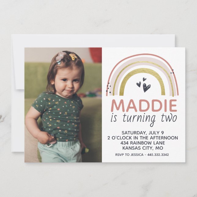 Modern Rainbow Photo Birthday Invitation (Front)
