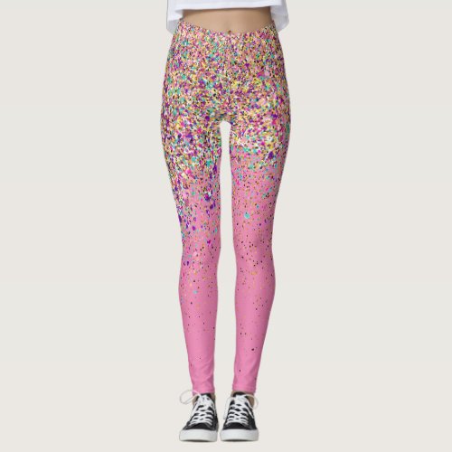 Modern Rainbow Pink Glitter Sparkles Gift  Leggings