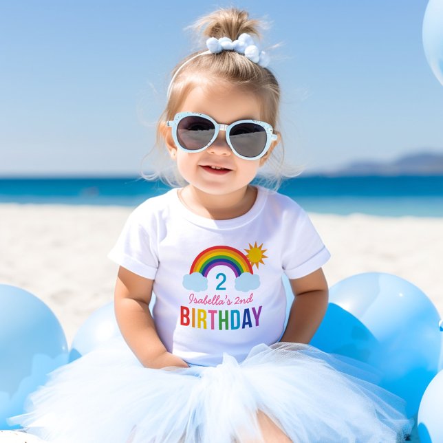 Modern Rainbow Sky Girls Custom Birthday Party Baby T-Shirt (Creator Uploaded)