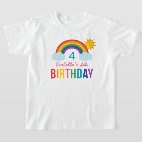 Modern Rainbow Sky Girls Custom Birthday Party T_Shirt