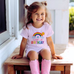 Modern Rainbow Sky Girls Custom Birthday Party T-Shirt<br><div class="desc">Bright and cheerful children's birthday shirt features a rainbow / over the rainbow theme design with clouds and sun. Rainbow colors include: red,  orange,  yellow,  pink,  green,  teal,  blue and purple.</div>